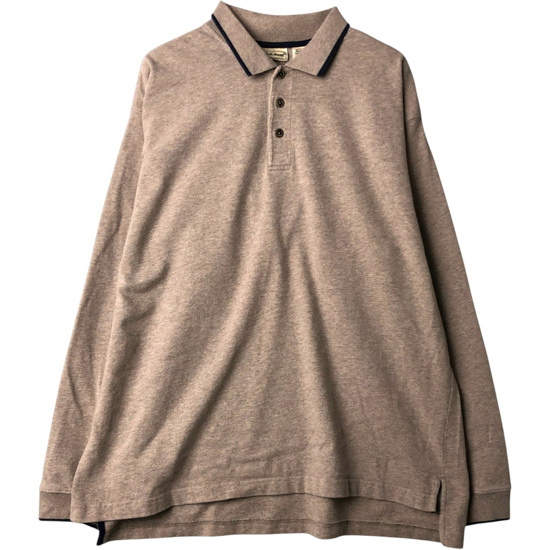 90'S LLBean Long Sleeve Polo Shirt, Men's XL, Vintage cotton Beige type Vintage Second Hand