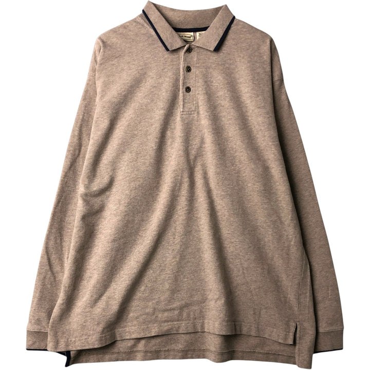 90'S LLBean Long Sleeve Polo Shirt, Men's XL, Vintage cotton Beige type Vintage Second Hand