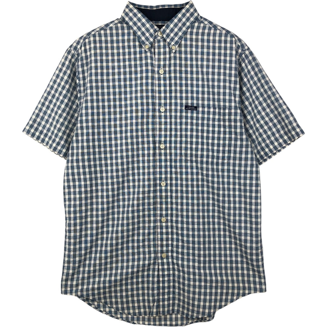 Ralph Lauren CHAPS seersucker short-sleeved button-down check shirt, men's size M (approx.) cotton blue type Vintage Second Hand