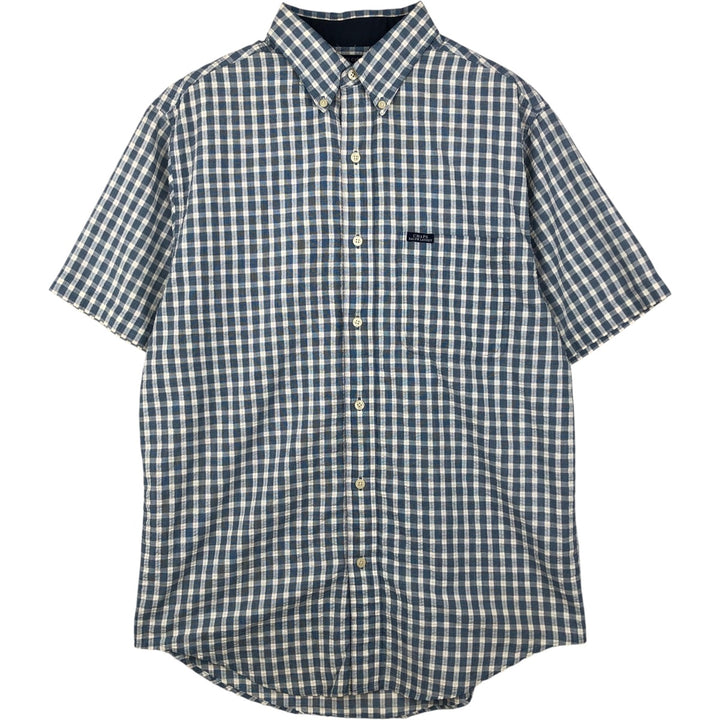 Ralph Lauren CHAPS seersucker short-sleeved button-down check shirt, men's size M (approx.) cotton blue type Vintage Second Hand