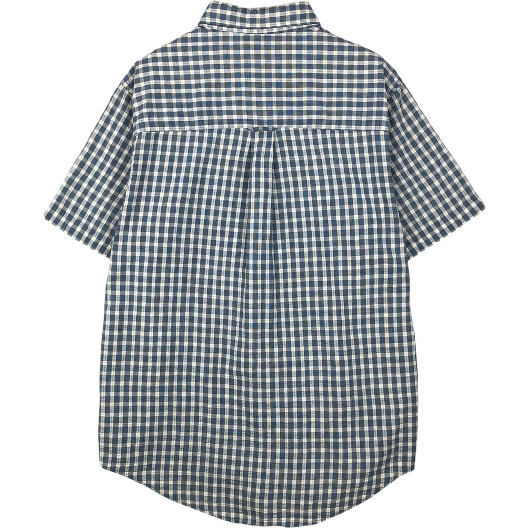 Ralph Lauren CHAPS seersucker short-sleeved button-down check shirt, men's size M (approx.) cotton blue type Vintage Second Hand