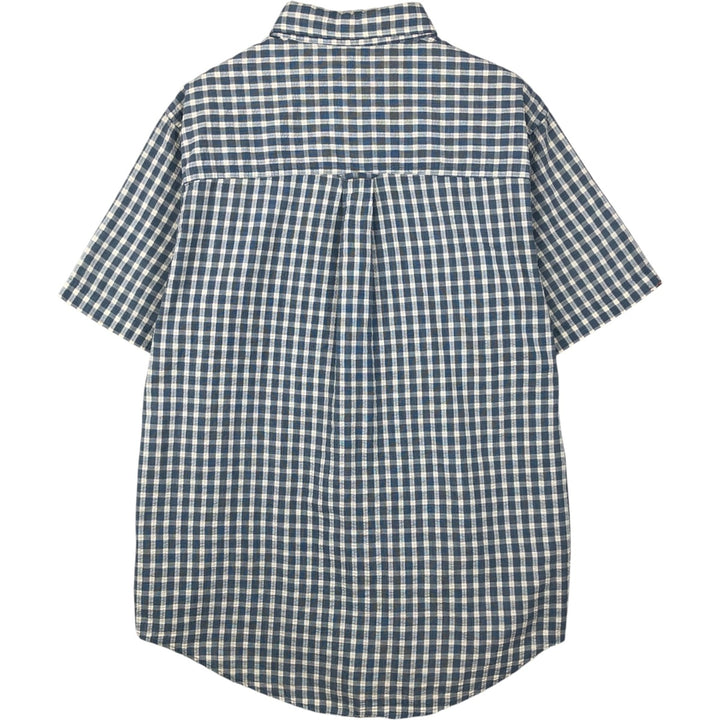 Ralph Lauren CHAPS seersucker short-sleeved button-down check shirt, men's size M (approx.) cotton blue type Vintage Second Hand