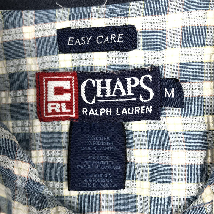 Ralph Lauren CHAPS seersucker short-sleeved button-down check shirt, men's size M (approx.) cotton blue type Vintage Second Hand