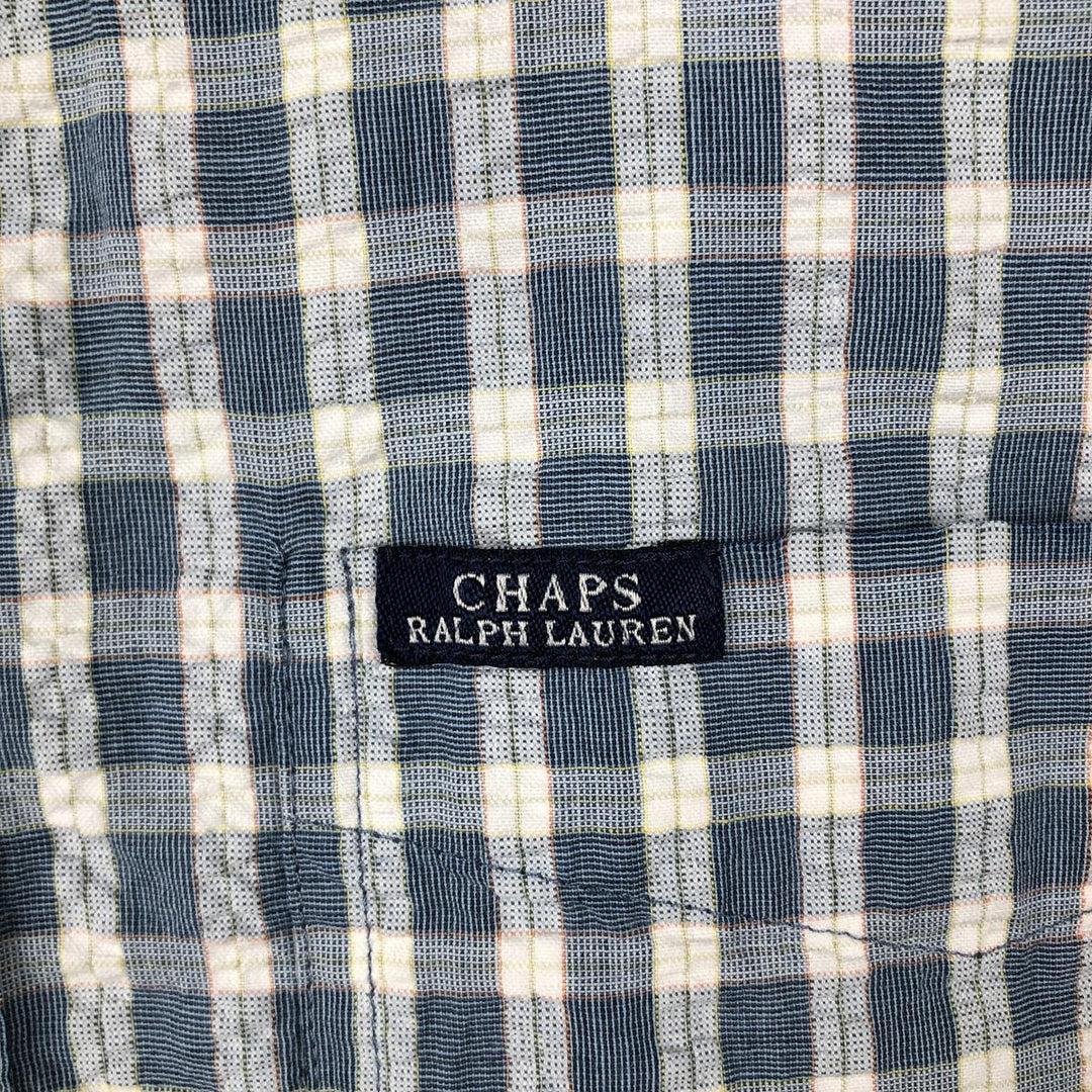 Ralph Lauren CHAPS seersucker short-sleeved button-down check shirt, men's size M (approx.) cotton blue type Vintage Second Hand