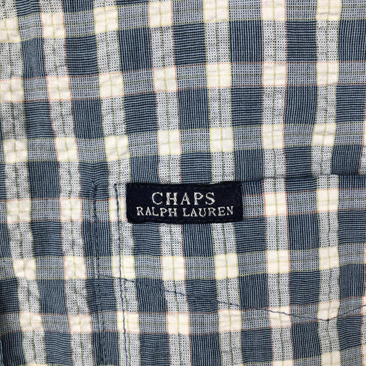 Ralph Lauren CHAPS seersucker short-sleeved button-down check shirt, men's size M (approx.) cotton blue type Vintage Second Hand