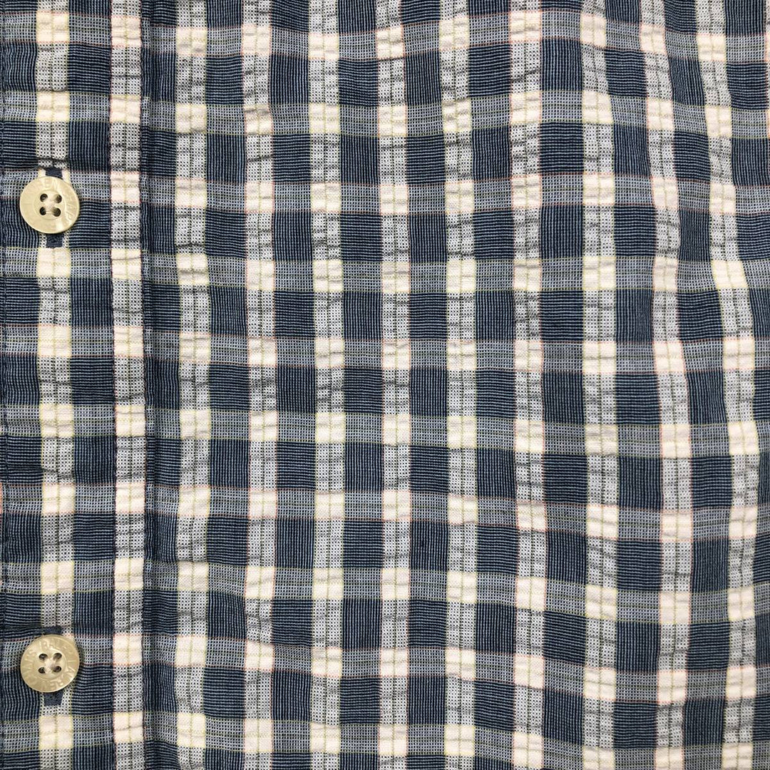Ralph Lauren CHAPS seersucker short-sleeved button-down check shirt, men's size M (approx.) cotton blue type Vintage Second Hand