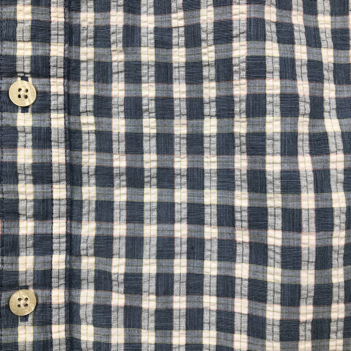 Ralph Lauren CHAPS seersucker short-sleeved button-down check shirt, men's size M (approx.) cotton blue type Vintage Second Hand
