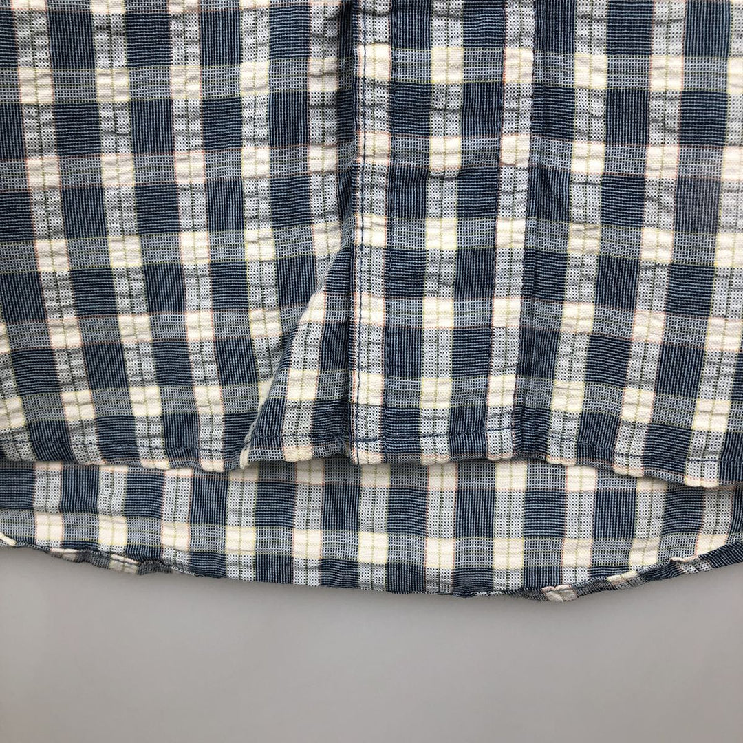 Ralph Lauren CHAPS seersucker short-sleeved button-down check shirt, men's size M (approx.) cotton blue type Vintage Second Hand