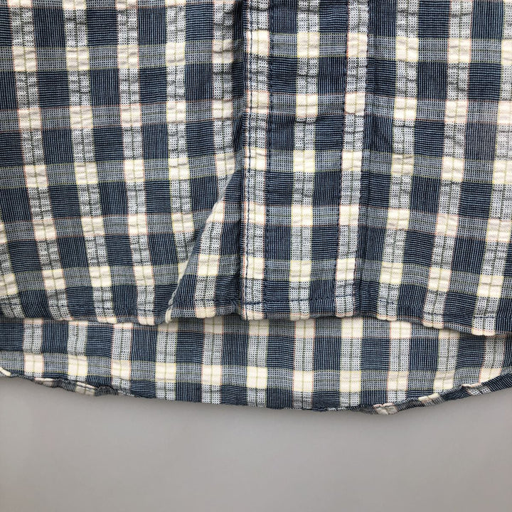 Ralph Lauren CHAPS seersucker short-sleeved button-down check shirt, men's size M (approx.) cotton blue type Vintage Second Hand