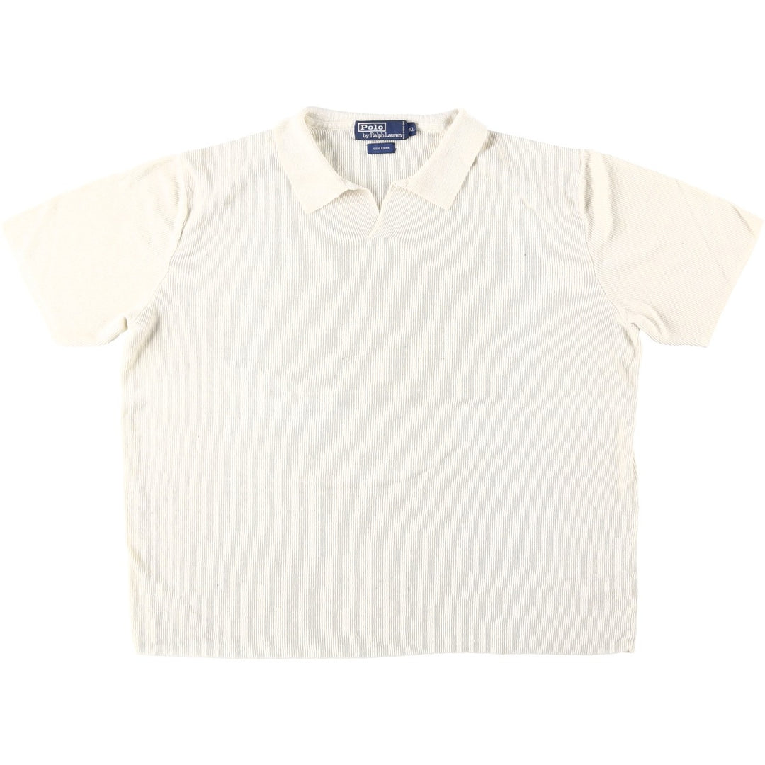 Ralph Lauren POLO by Ralph Lauren Open Collar Short Sleeve Polo Shirt, Men's Size XL (approx.) linen ivory Vintage Second Hand