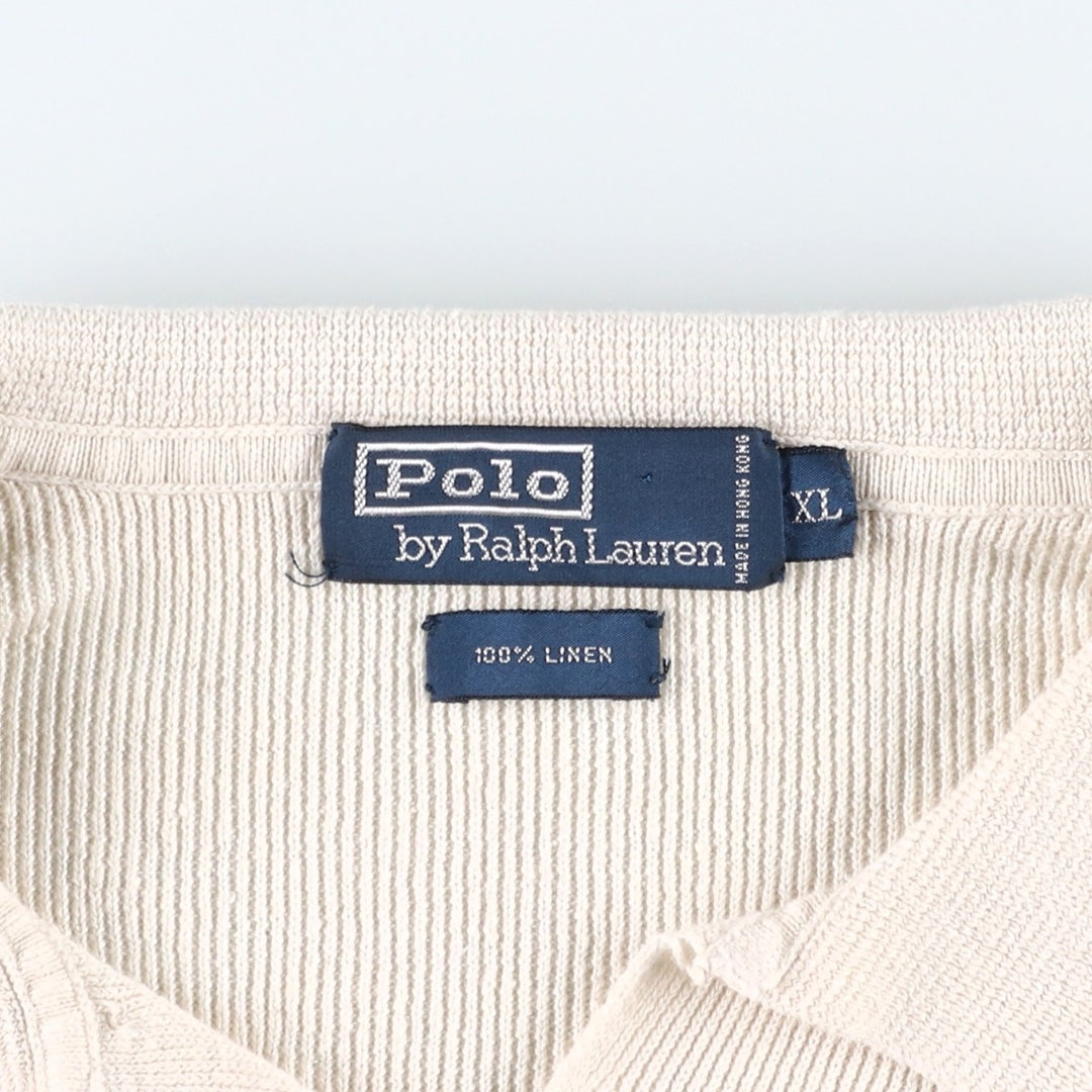 Ralph Lauren POLO by Ralph Lauren Open Collar Short Sleeve Polo Shirt, Men's Size XL (approx.) linen ivory Vintage Second Hand