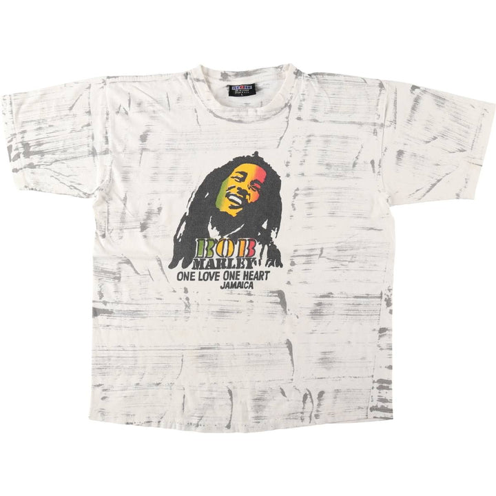 GERZEES BOB MARLEY All-over print band t-shirt (Men's size L) cotton white type Vintage Second Hand