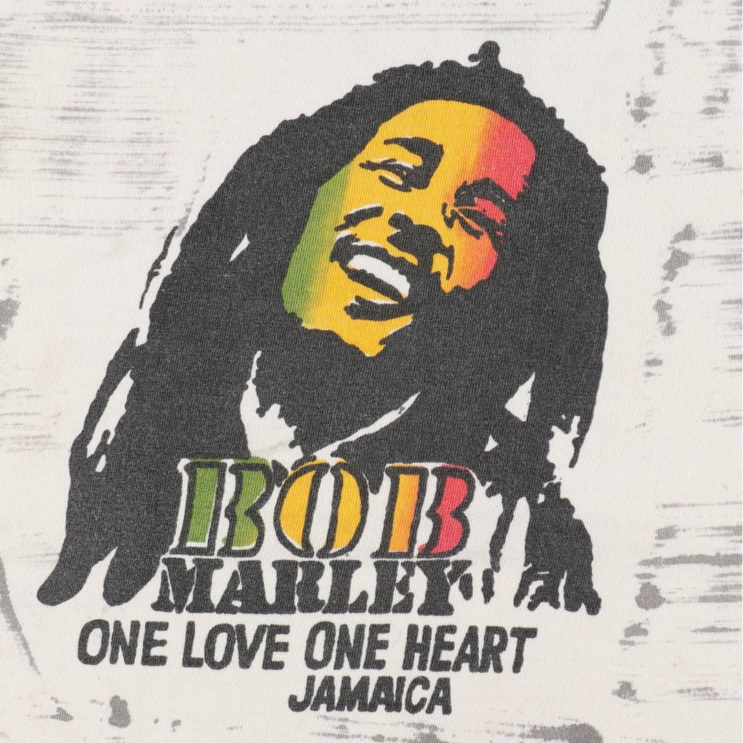 GERZEES BOB MARLEY All-over print band t-shirt (Men's size L) cotton white type Vintage Second Hand