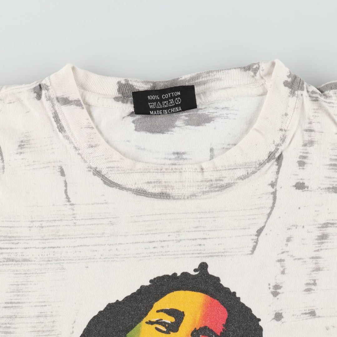 GERZEES BOB MARLEY All-over print band t-shirt (Men's size L) cotton white type Vintage Second Hand