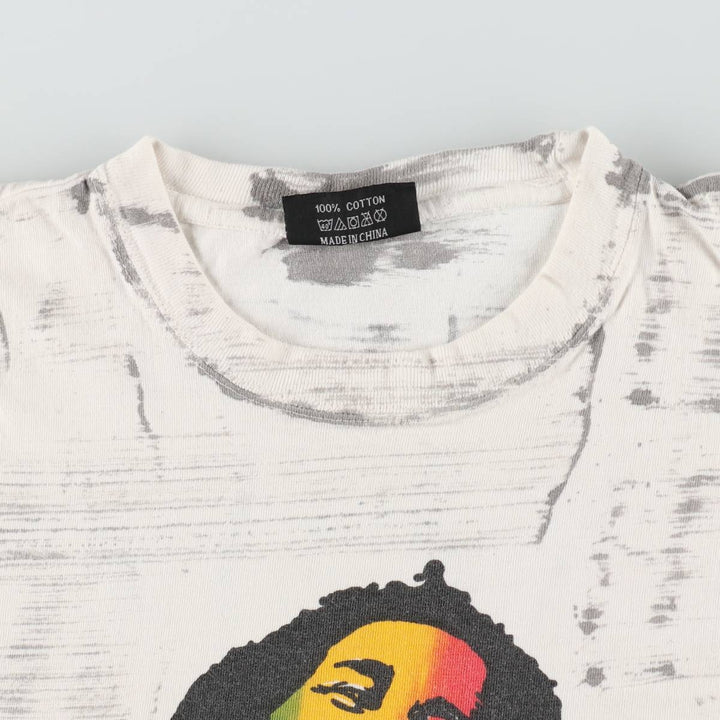 GERZEES BOB MARLEY All-over print band t-shirt (Men's size L) cotton white type Vintage Second Hand