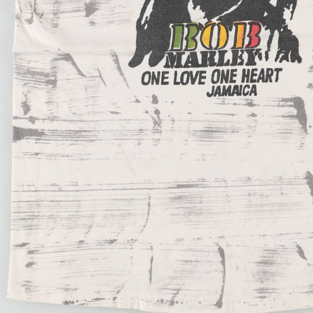 GERZEES BOB MARLEY All-over print band t-shirt (Men's size L) cotton white type Vintage Second Hand