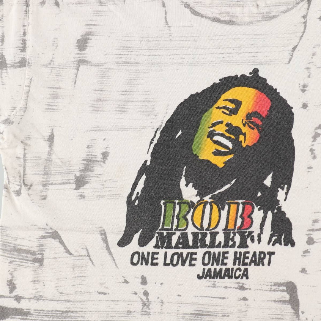 GERZEES BOB MARLEY All-over print band t-shirt (Men's size L) cotton white type Vintage Second Hand