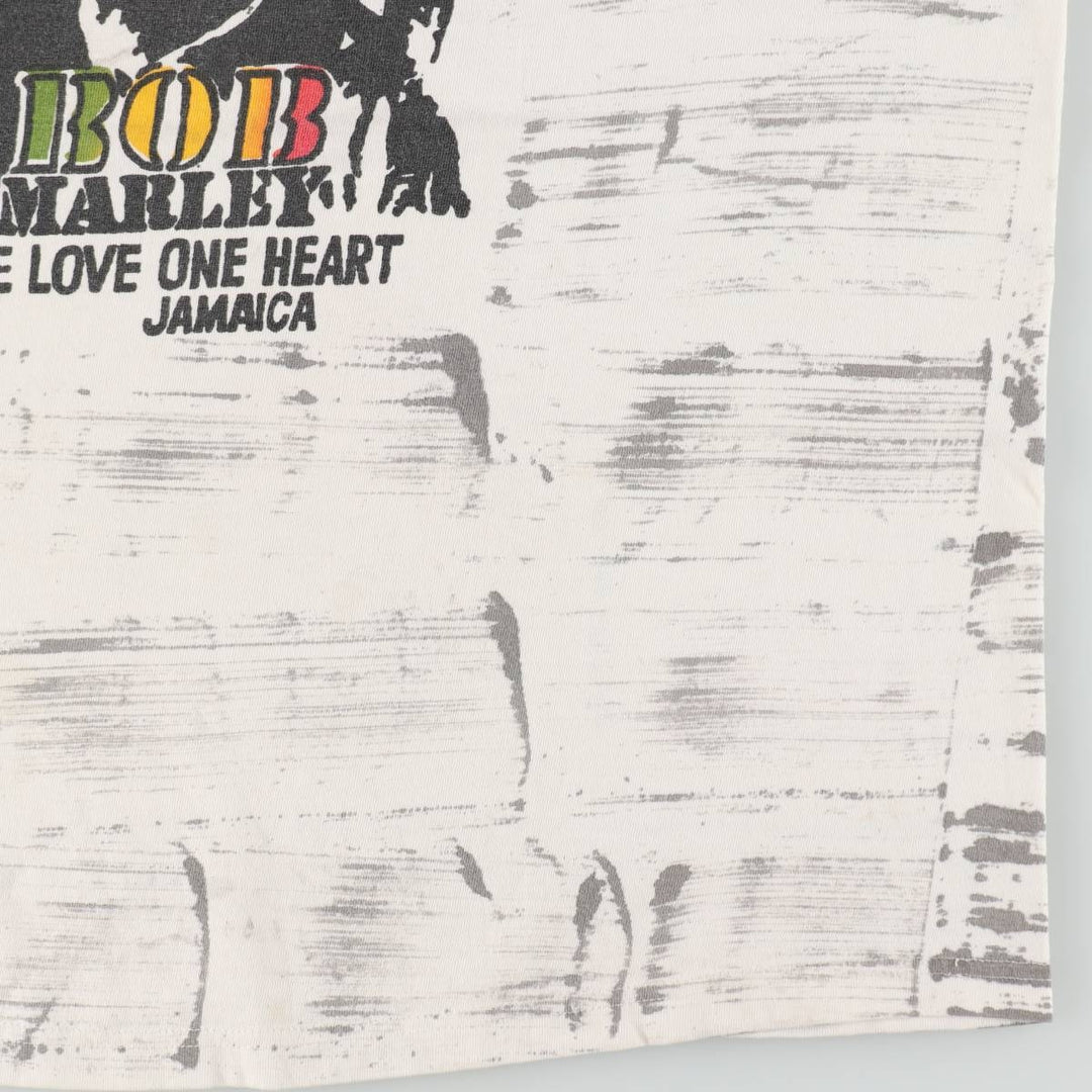 GERZEES BOB MARLEY All-over print band t-shirt (Men's size L) cotton white type Vintage Second Hand