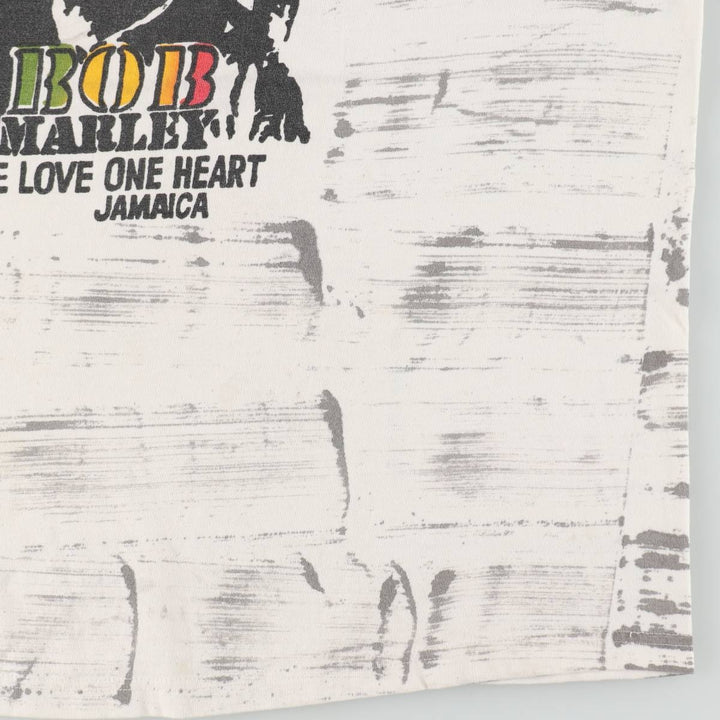 GERZEES BOB MARLEY All-over print band t-shirt (Men's size L) cotton white type Vintage Second Hand