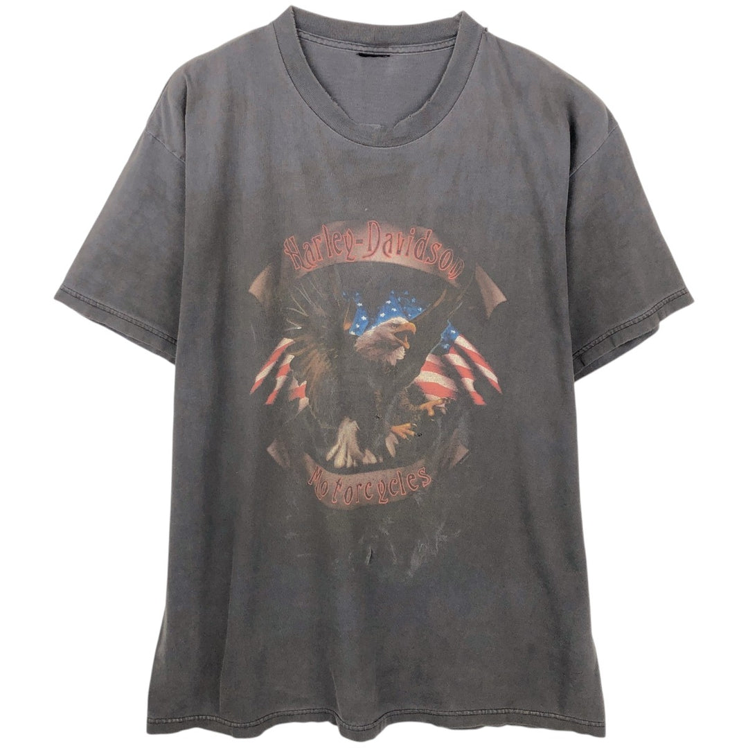 Harley-Davidson Eagle Pattern Stars and Stripes Motorcycle Bike T-shirt Men's Size L unclear black type Vintage Second Hand