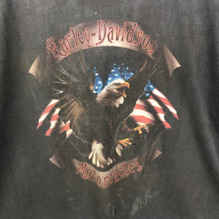 Harley-Davidson Eagle Pattern Stars and Stripes Motorcycle Bike T-shirt Men's Size L unclear black type Vintage Second Hand