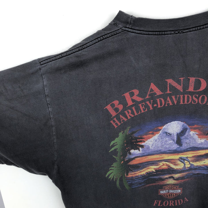 Harley-Davidson Eagle Pattern Stars and Stripes Motorcycle Bike T-shirt Men's Size L unclear black type Vintage Second Hand
