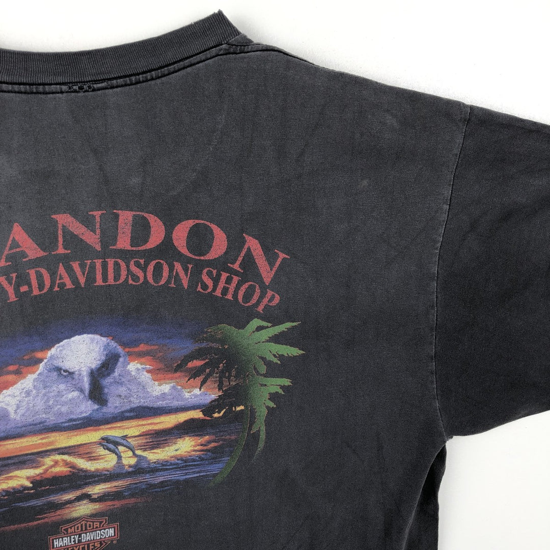 Harley-Davidson Eagle Pattern Stars and Stripes Motorcycle Bike T-shirt Men's Size L unclear black type Vintage Second Hand