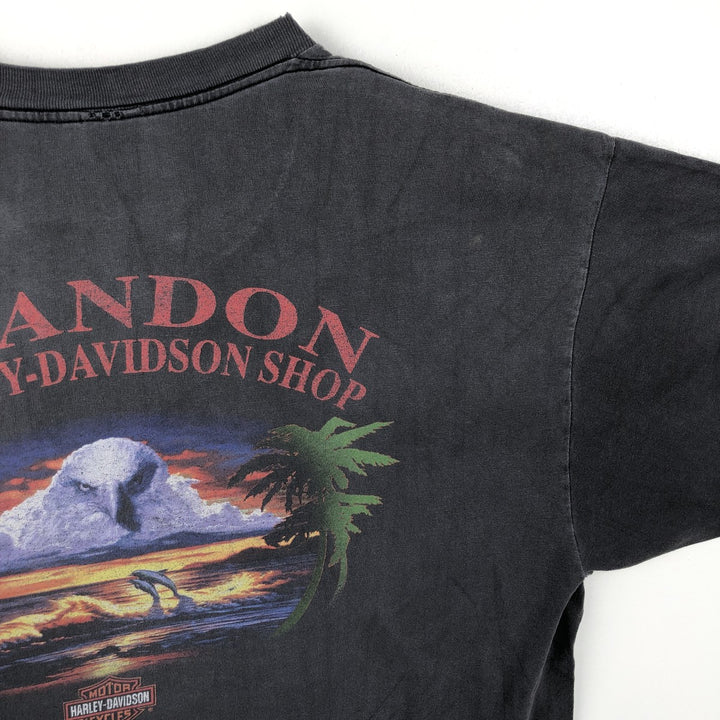 Harley-Davidson Eagle Pattern Stars and Stripes Motorcycle Bike T-shirt Men's Size L unclear black type Vintage Second Hand