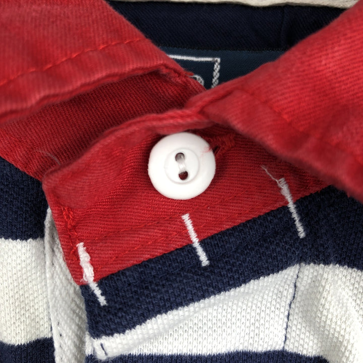 Ralph Lauren POLO by Ralph Lauren CUSTOM FIT Striped Pattern Short Sleeve Rugby Shirt, Men's Size L cotton navy blue type Vintage Second Hand