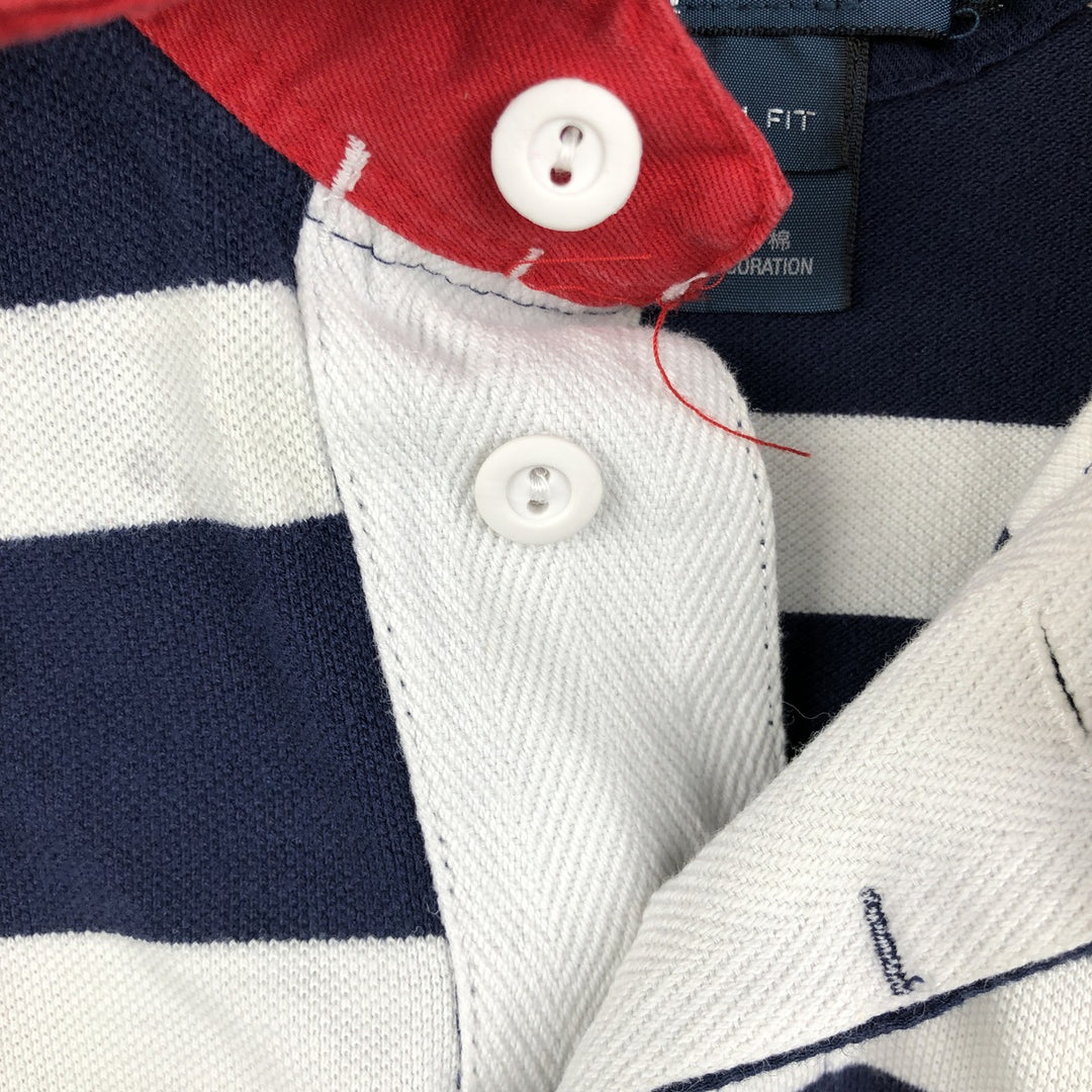 Ralph Lauren POLO by Ralph Lauren CUSTOM FIT Striped Pattern Short Sleeve Rugby Shirt, Men's Size L cotton navy blue type Vintage Second Hand