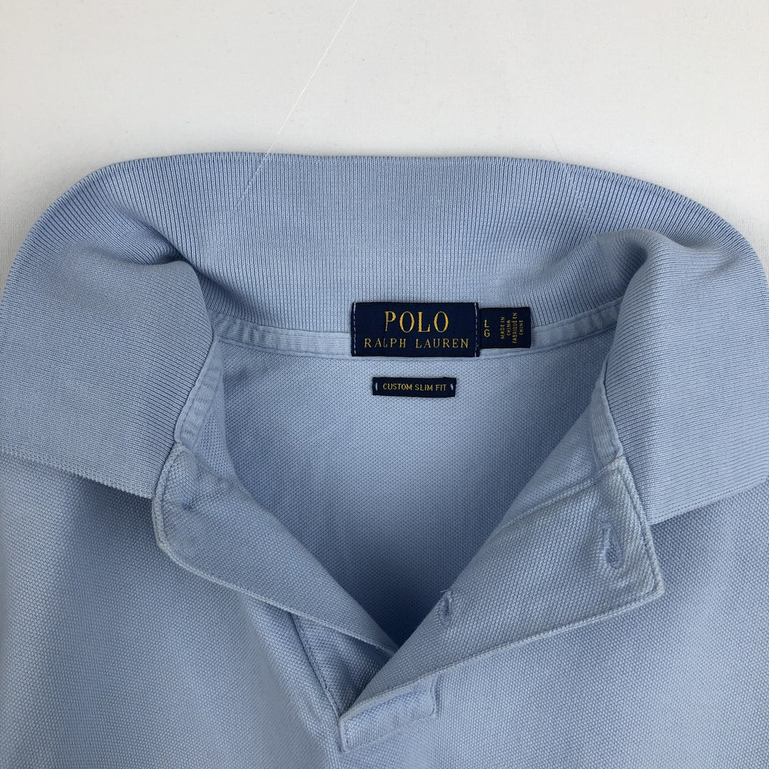 Ralph Lauren POLO RALPH LAUREN CUSTOM SLIM FIT short sleeve polo shirt, men's size L cotton Blue type light blue Vintage Second Hand