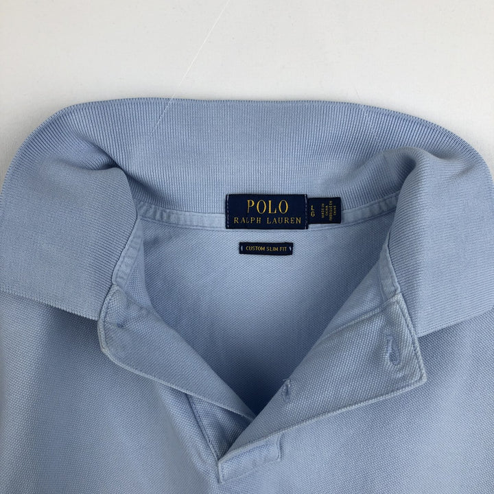 Ralph Lauren POLO RALPH LAUREN CUSTOM SLIM FIT short sleeve polo shirt, men's size L cotton Blue type light blue Vintage Second Hand