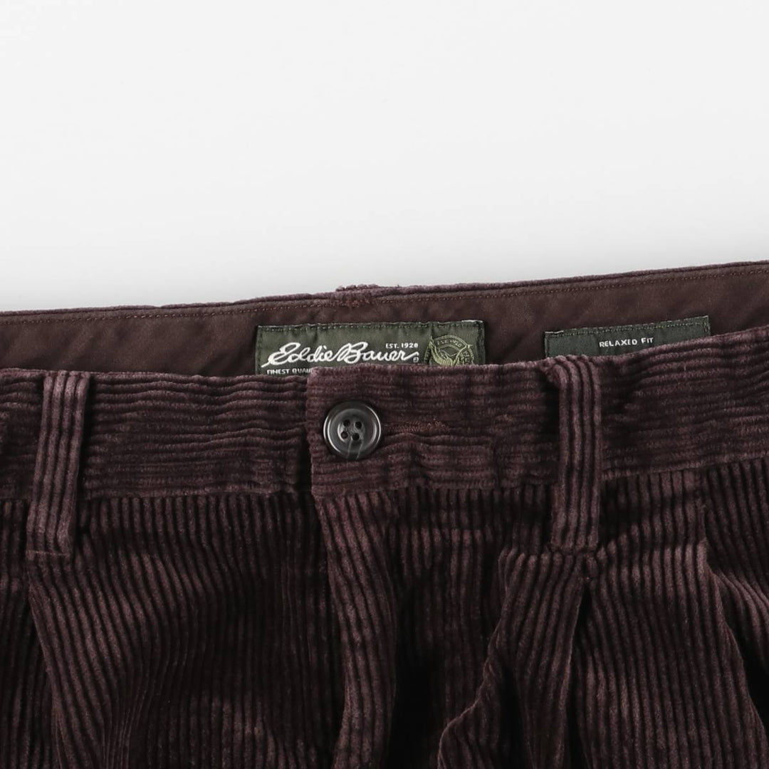 Eddie Bauer Relaxed Fit Two-Pleated Corduroy Pants, Men's, Size 37 cotton purple type Vintage Second Hand