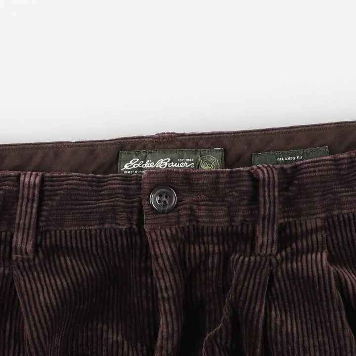 Eddie Bauer Relaxed Fit Two-Pleated Corduroy Pants, Men's, Size 37 cotton purple type Vintage Second Hand