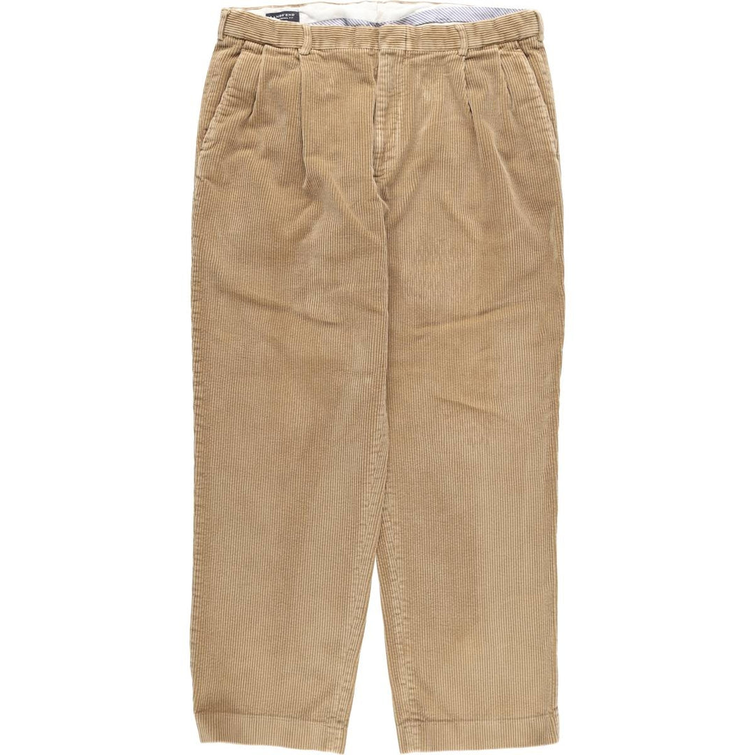 2000'S LANDS' END TRADITIONAL FIT Two-pleat Corduroy Pants, Men's, Size 36 cotton Beige type Vintage Second Hand