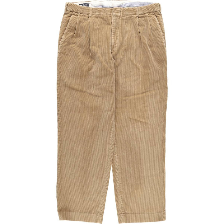 2000'S LANDS' END TRADITIONAL FIT Two-pleat Corduroy Pants, Men's, Size 36 cotton Beige type Vintage Second Hand