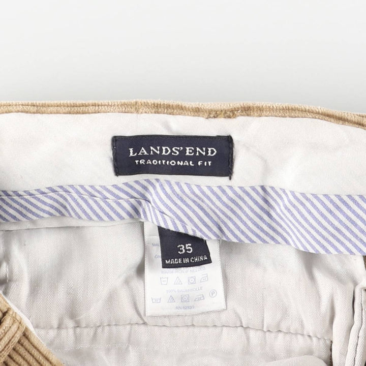 2000'S LANDS' END TRADITIONAL FIT Two-pleat Corduroy Pants, Men's, Size 36 cotton Beige type Vintage Second Hand
