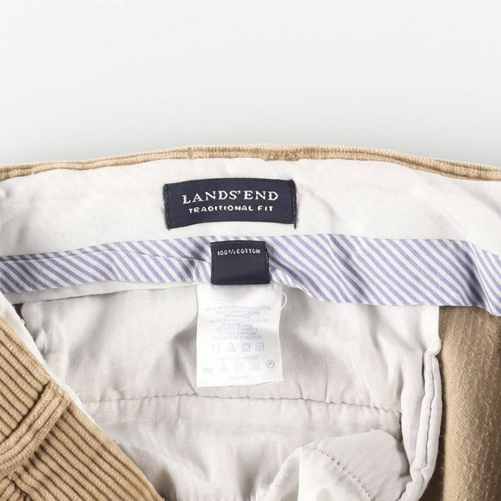 2000'S LANDS' END TRADITIONAL FIT Two-pleat Corduroy Pants, Men's, Size 36 cotton Beige type Vintage Second Hand