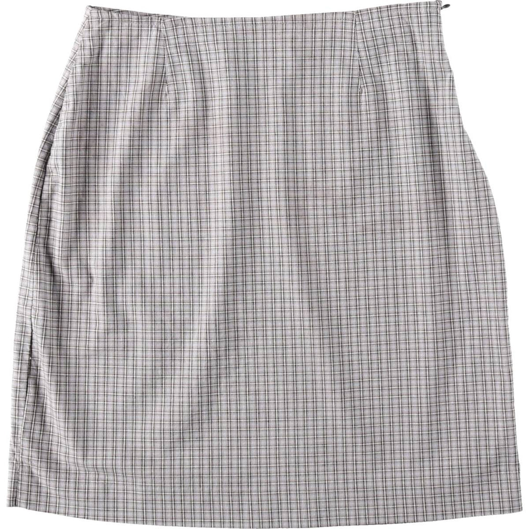 Tanya Check Pattern Cotton Tight Mini Skirt (Women's Size L) cotton gray type Vintage Second Hand