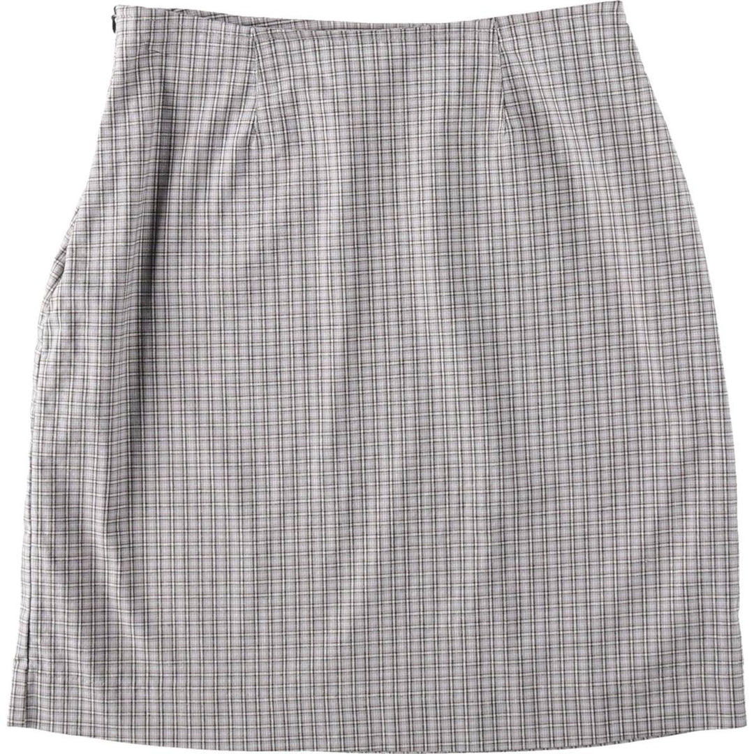 Tanya Check Pattern Cotton Tight Mini Skirt (Women's Size L) cotton gray type Vintage Second Hand