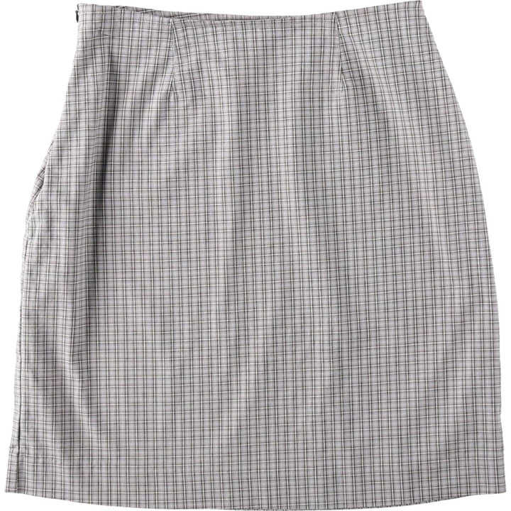 Tanya Check Pattern Cotton Tight Mini Skirt (Women's Size L) cotton gray type Vintage Second Hand