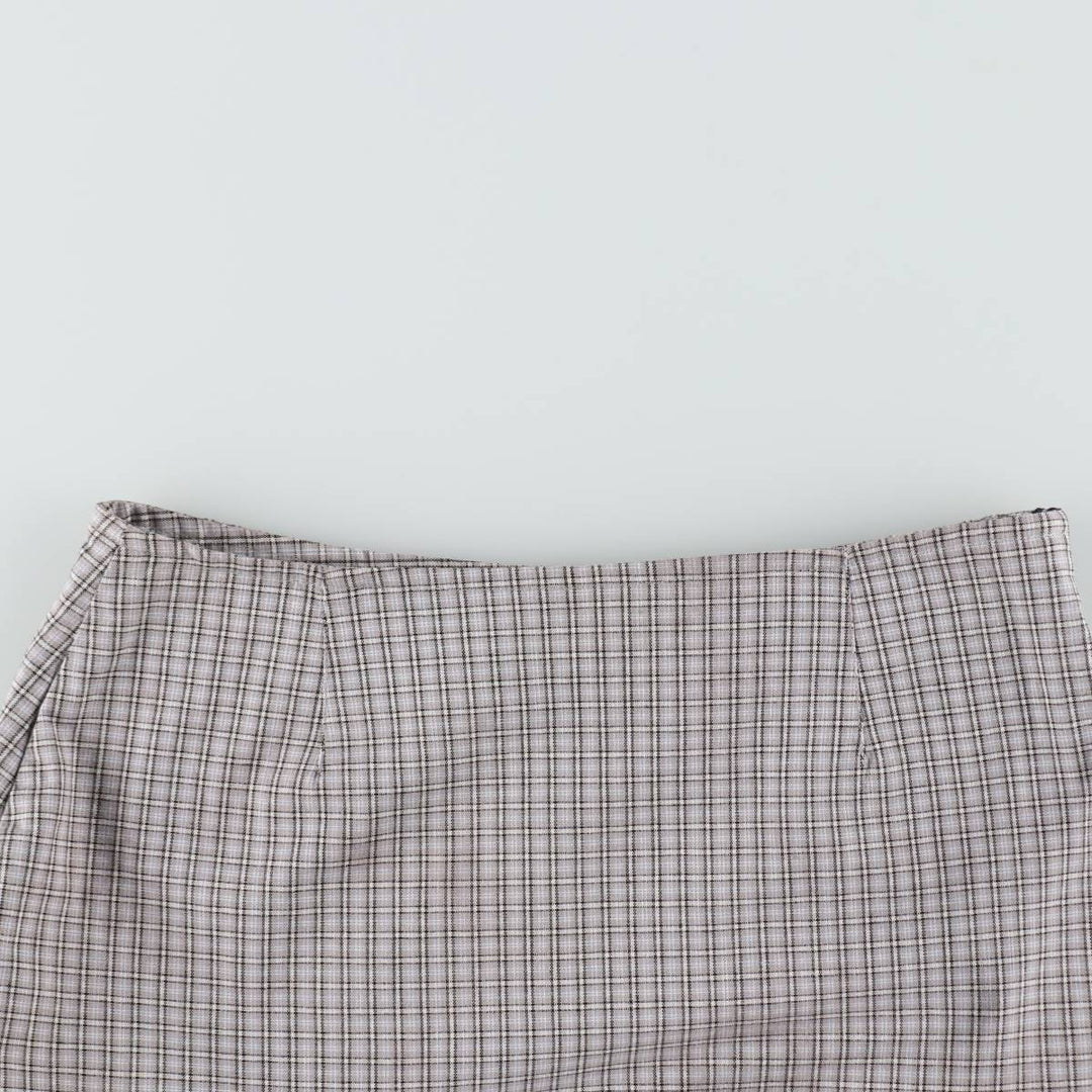 Tanya Check Pattern Cotton Tight Mini Skirt (Women's Size L) cotton gray type Vintage Second Hand