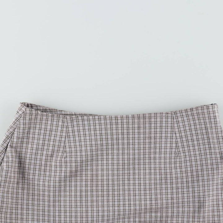 Tanya Check Pattern Cotton Tight Mini Skirt (Women's Size L) cotton gray type Vintage Second Hand