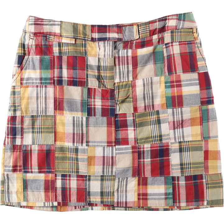 LARRY LEVINE Check Pattern Patchwork Cotton Tight Mini Skirt (Women's XL equivalent) cotton red type Vintage Second Hand