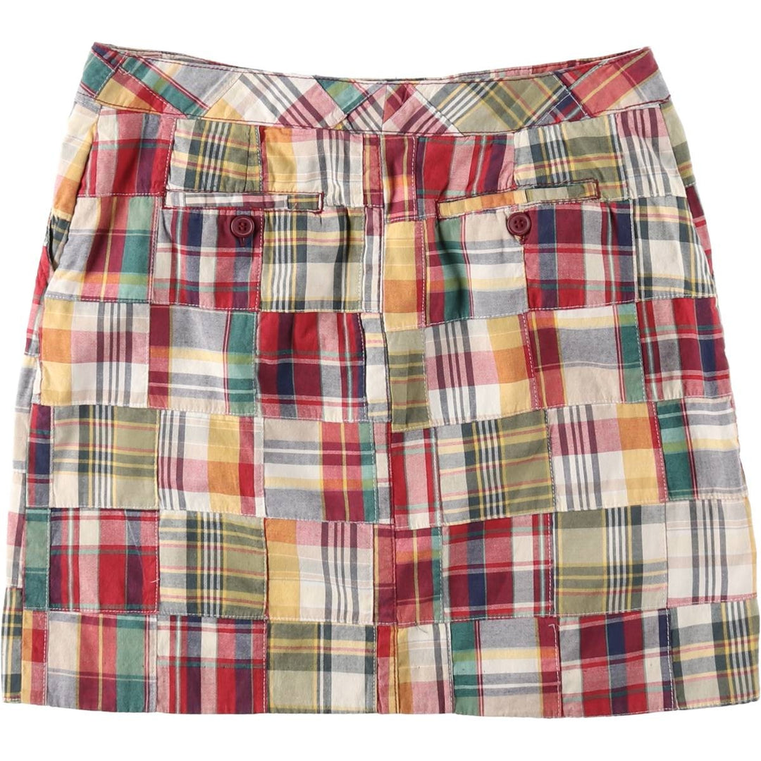 LARRY LEVINE Check Pattern Patchwork Cotton Tight Mini Skirt (Women's XL equivalent) cotton red type Vintage Second Hand