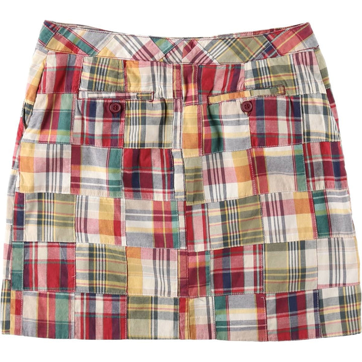 LARRY LEVINE Check Pattern Patchwork Cotton Tight Mini Skirt (Women's XL equivalent) cotton red type Vintage Second Hand