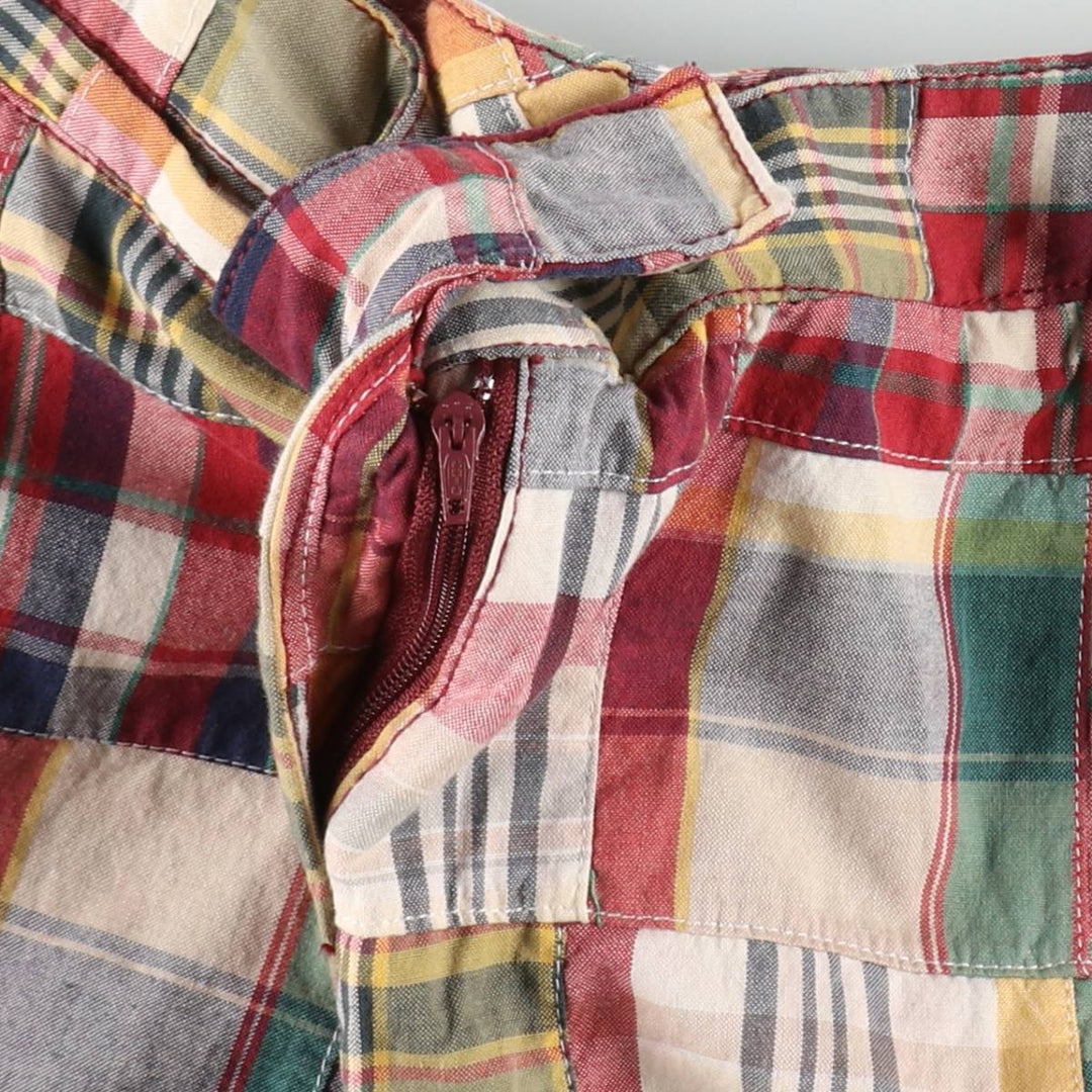 LARRY LEVINE Check Pattern Patchwork Cotton Tight Mini Skirt (Women's XL equivalent) cotton red type Vintage Second Hand