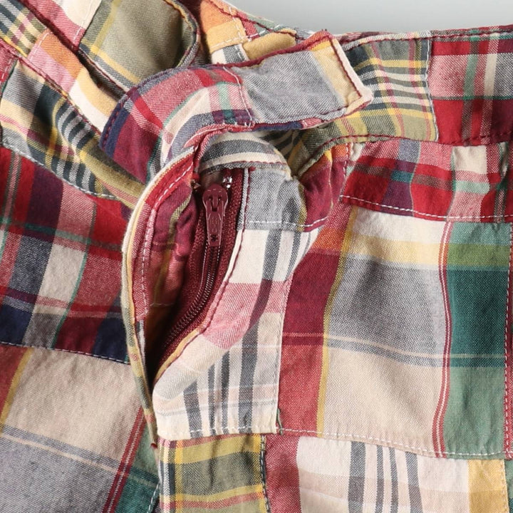 LARRY LEVINE Check Pattern Patchwork Cotton Tight Mini Skirt (Women's XL equivalent) cotton red type Vintage Second Hand