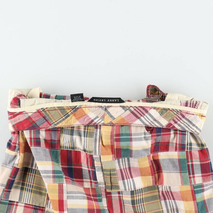 LARRY LEVINE Check Pattern Patchwork Cotton Tight Mini Skirt (Women's XL equivalent) cotton red type Vintage Second Hand