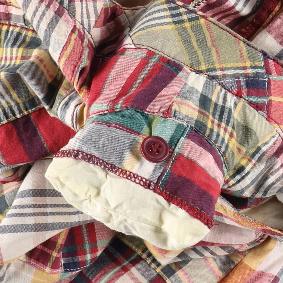 LARRY LEVINE Check Pattern Patchwork Cotton Tight Mini Skirt (Women's XL equivalent) cotton red type Vintage Second Hand